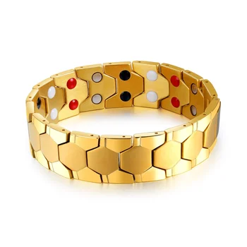 

Magnetic Gold Bracelet Therapeutic Health Energy Magnetic Bracelet Bangle 4 In 1 Germanium Powder Pain Relief for Arthritis