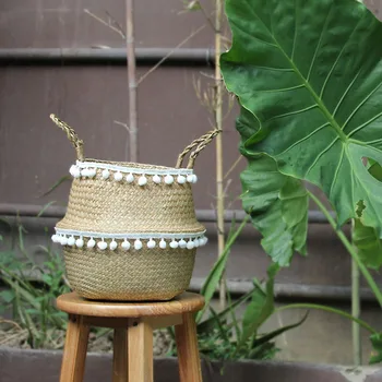 

WHISM Newly Rattan Folding Basket Seagrass Wicker Baskets Dirty Laundry Storage Basket for Toys Household Storage Decoration