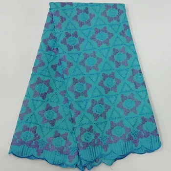 

Latest Embroiderd Hollowed out Hexagram pattern design Cotton fabric KCS5 Good quality free shipping Swiss Voile Lace Fabric