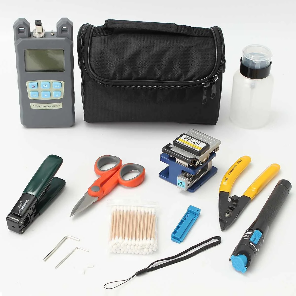 

11Pcs Fiber Optic FTTH Tool Kit 6S Fiber Cleaver Optical Power Meter Splice Strip Visual Fault Locator Wire stripper