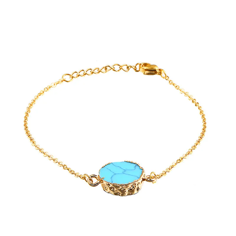 

New Arrived Handmade Women Reiki Natural Druzy Quartz Bracelets Chain Link Gold Oval Natural Stone Delicate Jewelry Bracelet