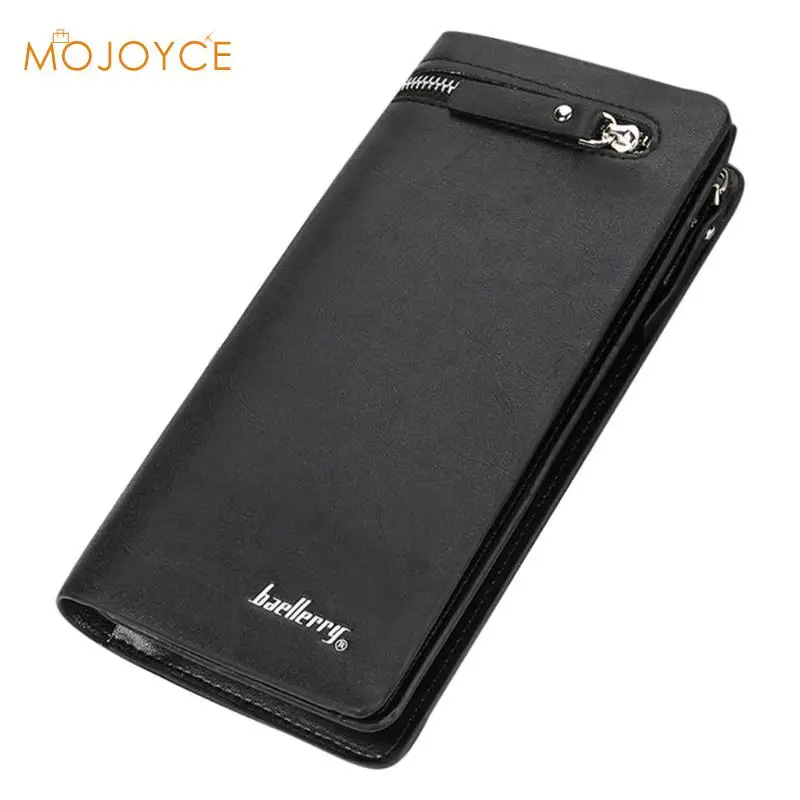 

Fashion Vintage Men Zipper Long Wallet Casual Wristlet Coin Purse PU Leather Solid Color Money Clutch Business Card Holder New
