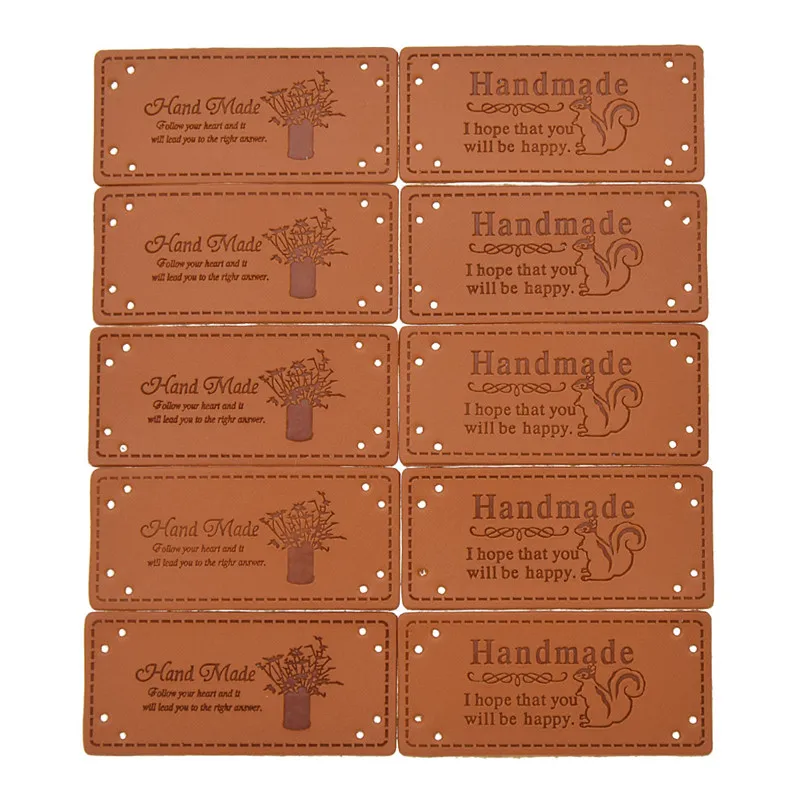

5pcs Embossed PU Leather Labels Hand Made Tag For Clothing Decorative Garment Label Sewing Accessories