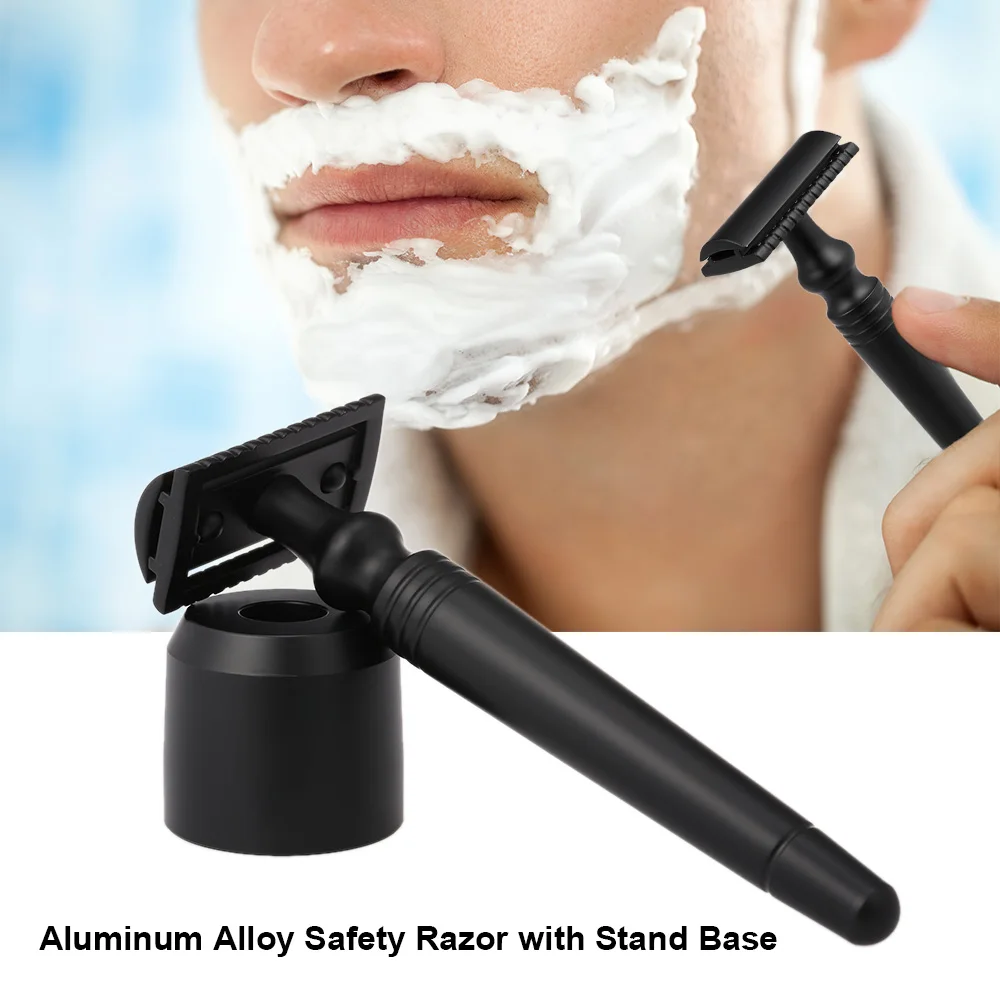 Черный Регулируемый Безопасной Бритвы обоюдоострый Алюминий Сплав Классический безопасности стенд бритва Для мужчин бритья с подставкой