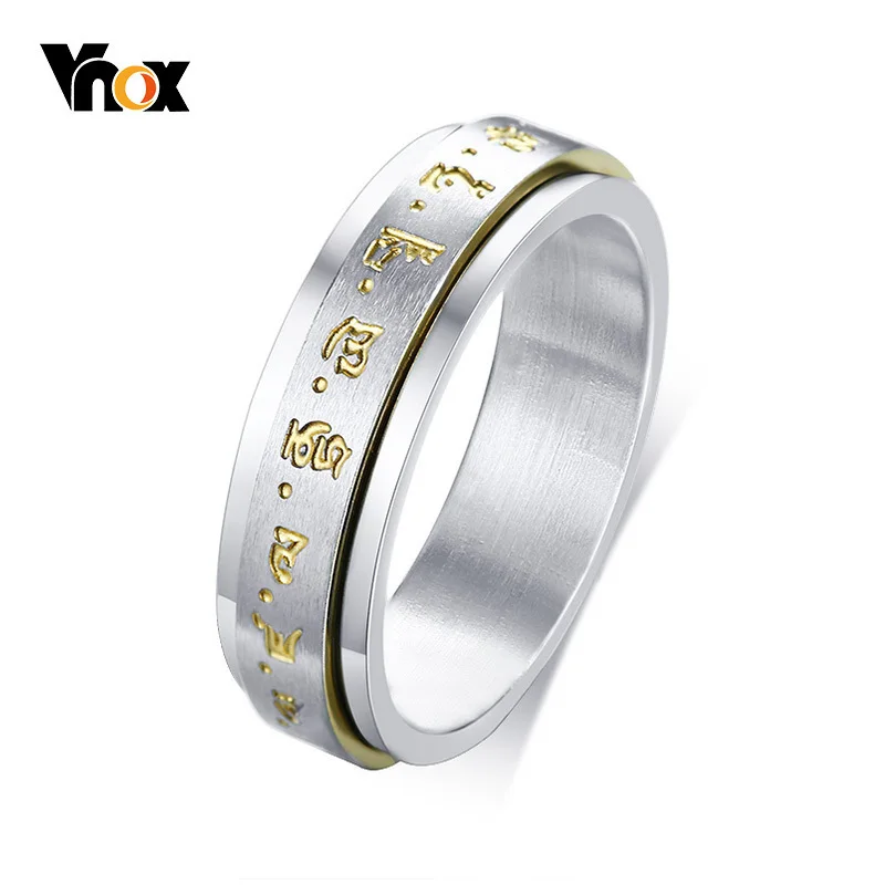 

Vnox Double Layer Spinner Ring for Men Stainless Steel Yellow Mammon Mantra Band Religious Casual Male Jewelry Alliance