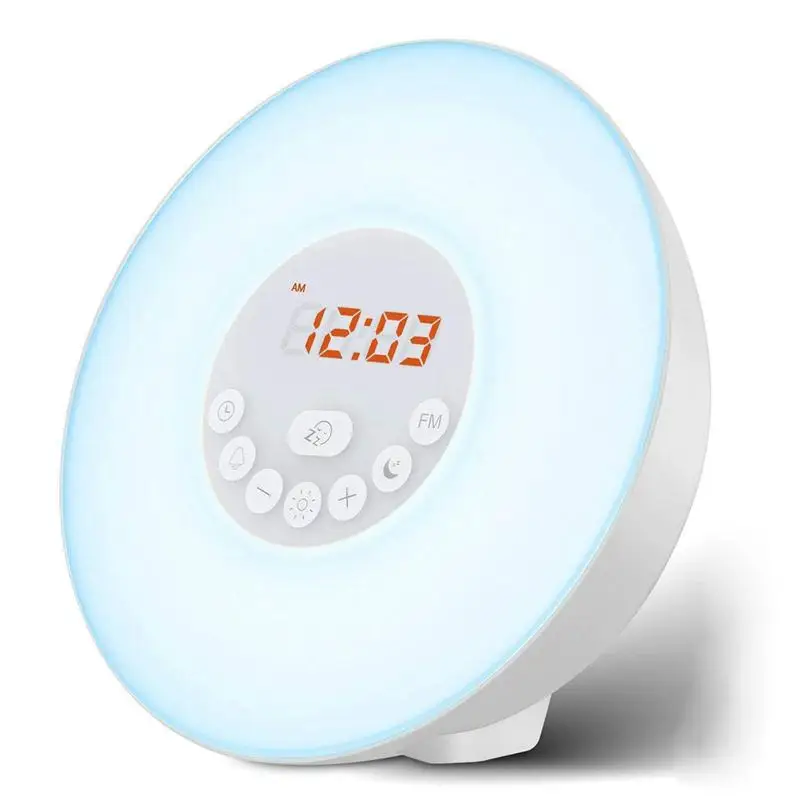 

Alarm Clock Wake Up Light - Sunrise/Sunset Simulation Table Bedside Lamp Eyes Protection [New Generation] with FM Radio, Natur