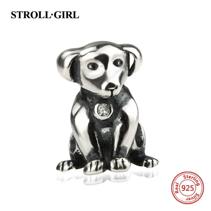 

StrollGirl oxidation cute little dog charms 925 Sterling Silver animal beads Fit authentic European Bracelet jewelry making gift
