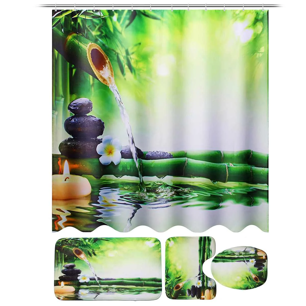 Günstig 1 PCS Bambus Wasserdichte Badezimmer Dusche Vorhang Und 3 PCS Wc Abdeckung Matte Non Slip Teppich Set