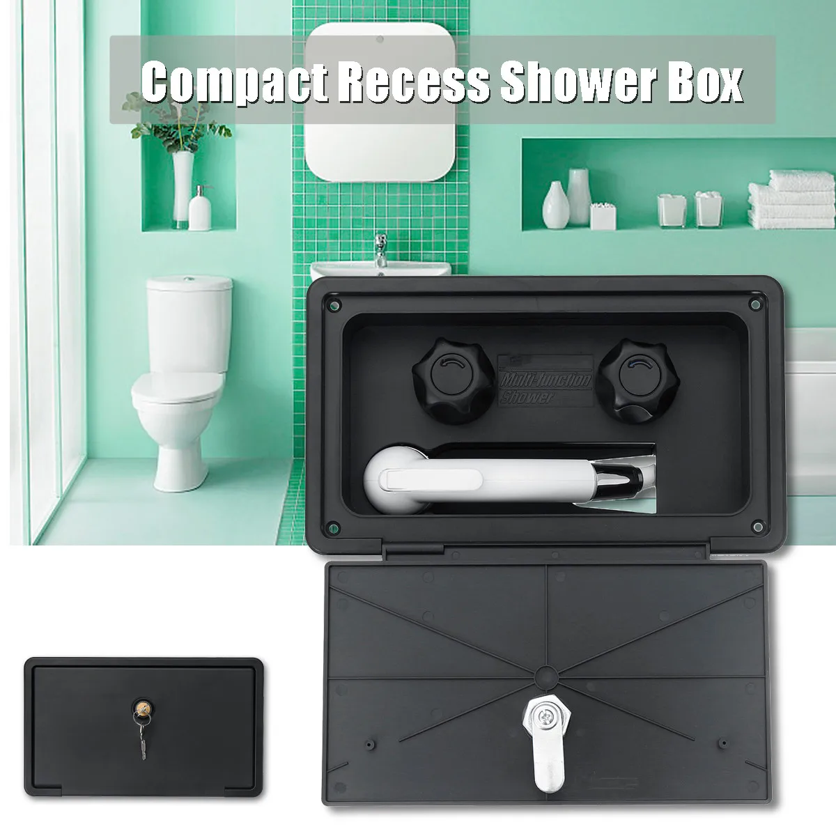 

Xueqin Portable RV Exterior Shower Box Kit Shower Faucet Lock-Includes Hot Cold Water Mixer Artic Latch For Caravan Trailer