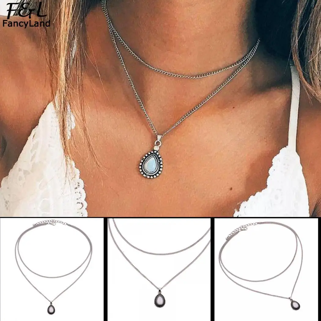 

Drop Necklace Party Fashion Boho Layer Necklaces Clasp Style Claw Chain Women Lobster Double Clavicular Pendant Casual