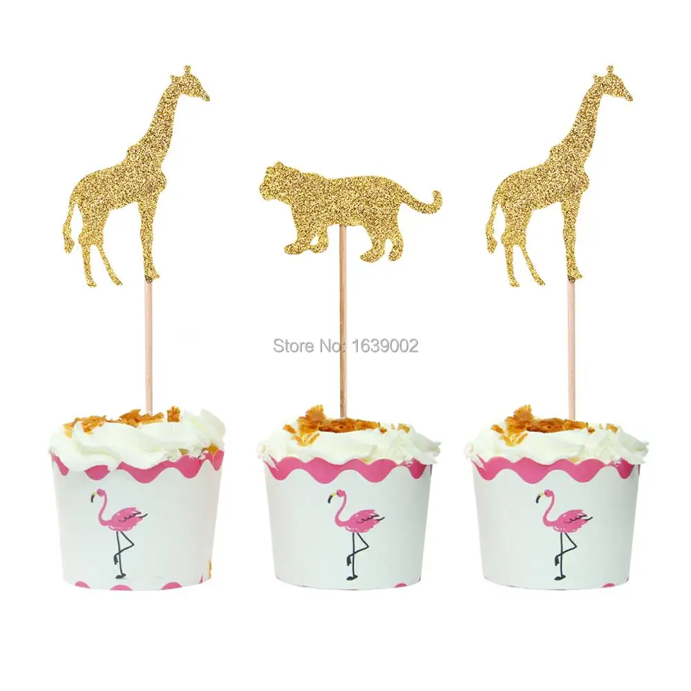 

12pcs Wild Animal Lion Tiger Giraffe Cupcake Topper Wedding Birthday Zoo Party Cake Decoration Baby Shower Favor Free Shipping