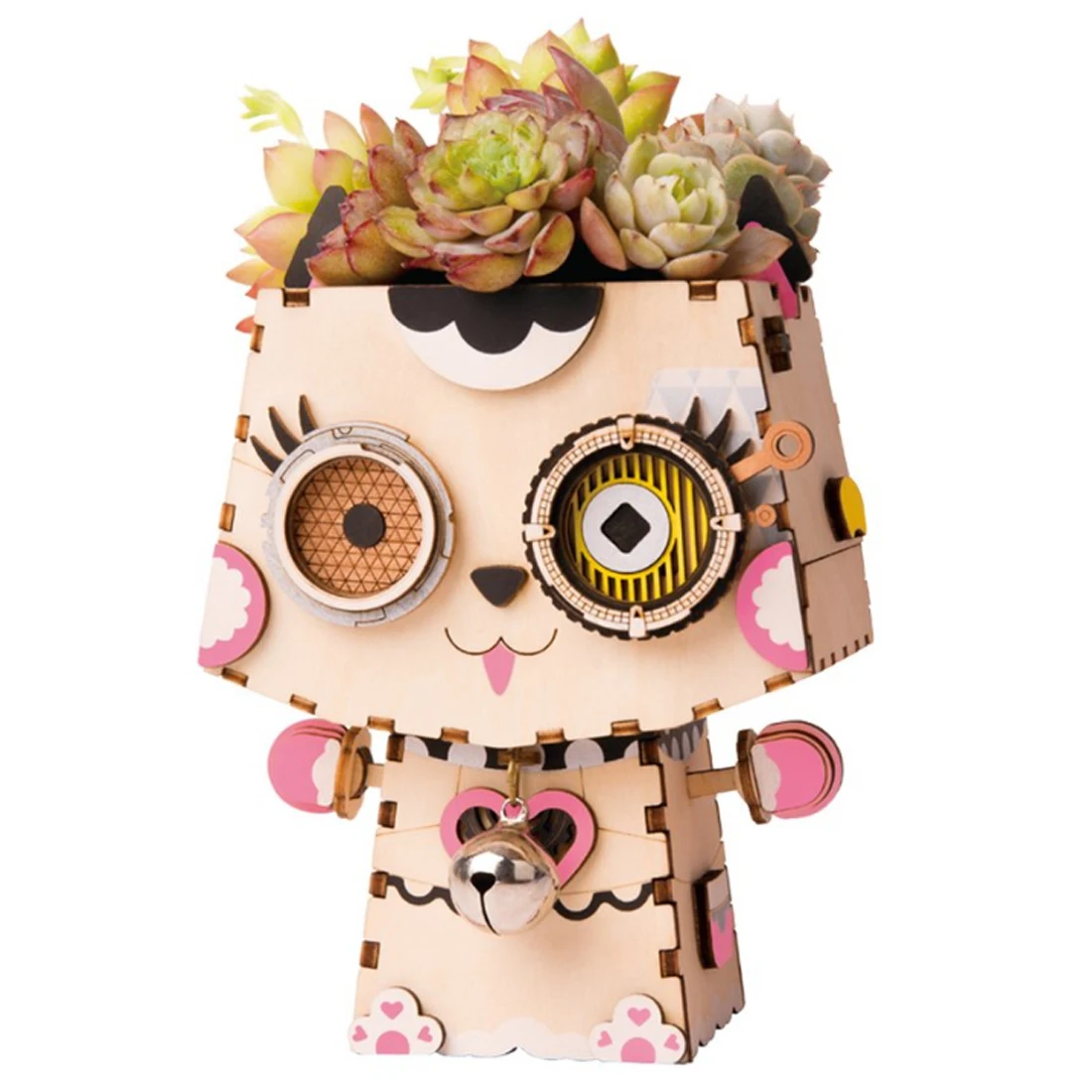 

Robotime Cartoon Cute Dot Cat Flower Pot 3D Wooden Puzzle Building Kits Pen Container for Desk Decor Educational Models Kits