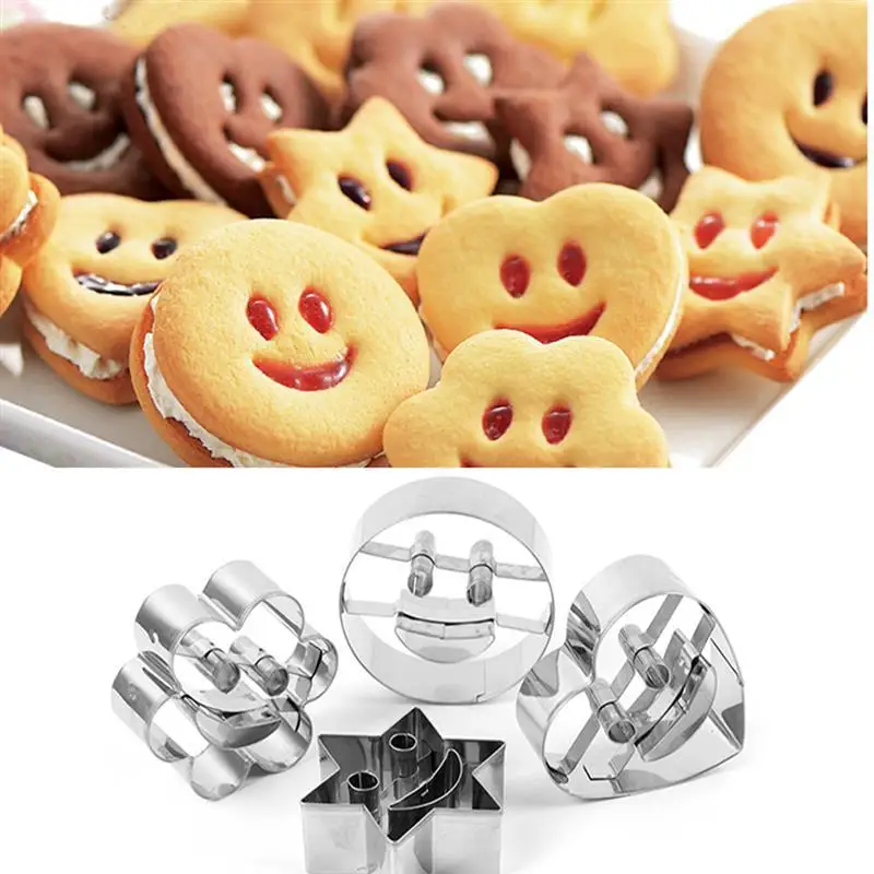 

4Pcs Smiling Face Emoji Biscuit Cookie Cutter Stainless Steel Cake Decorating Mold DIY Baking Moulds