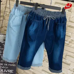 Женские летние джинсовые брюки с высокой талией Классические винтажные свободные высокого качества Boyfriend Calf длина шаровары большие