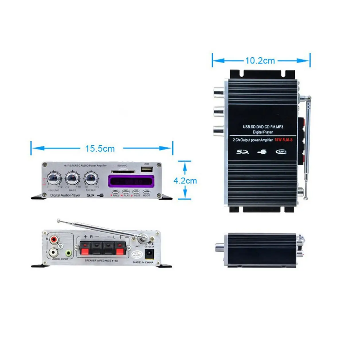 LP-A68 мини 12 В USB sd FM U диск автомобильный усилитель светодиодный дисплей с пультом дистанционного управления 15 Вт* 2 RMS Hi-Fi цифровой усилитель мощности