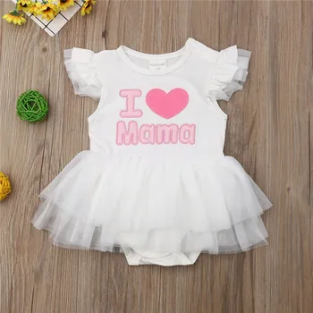 

Mother Father's Day Newborn Baby Girl Clothes Ruffle Sleeve Romper Tulle Dress Toddler Kids Novelty Summer Clothes