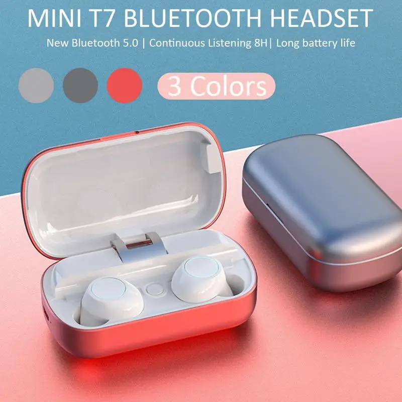 

TWS T7 Wireless Bluetooth Headset 5.0 Binaural Mini portable In-Ear Automatic Connection Sports Earphones with Charging box