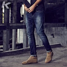 Autumn Men Jeans Cotton Patchwork Blue Color Pocket For Man Fashion Slim Fit Denim Pants 2018 New Male Wear Long Trousers 9396
