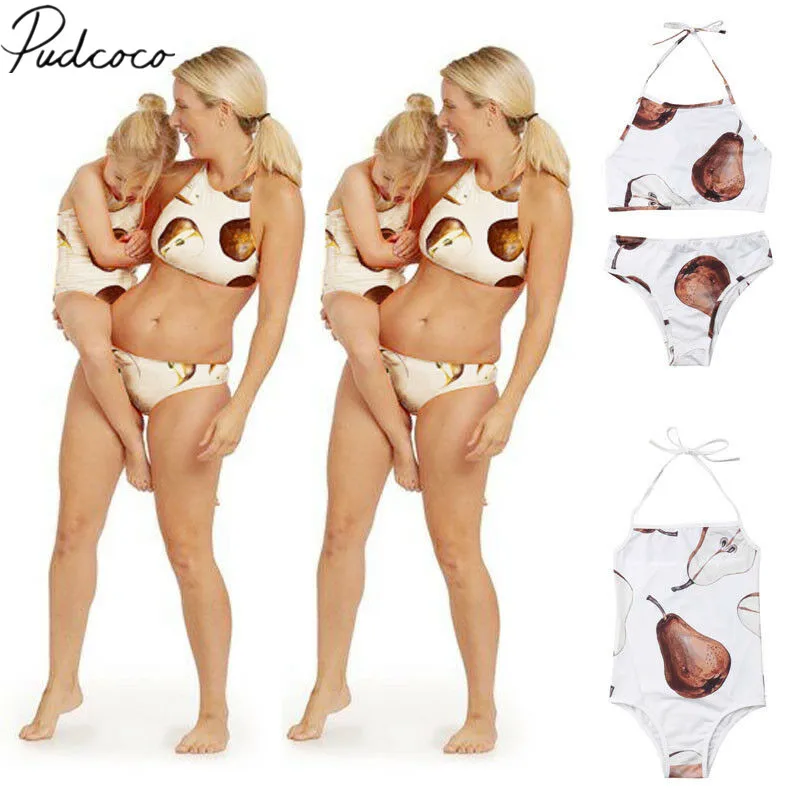 

2019 Brand New Family Matching Swimsuit Mother Daughter Bikini Sets Ladies Girls Swim Bathing Suit Summer Swimwear Without Pad
