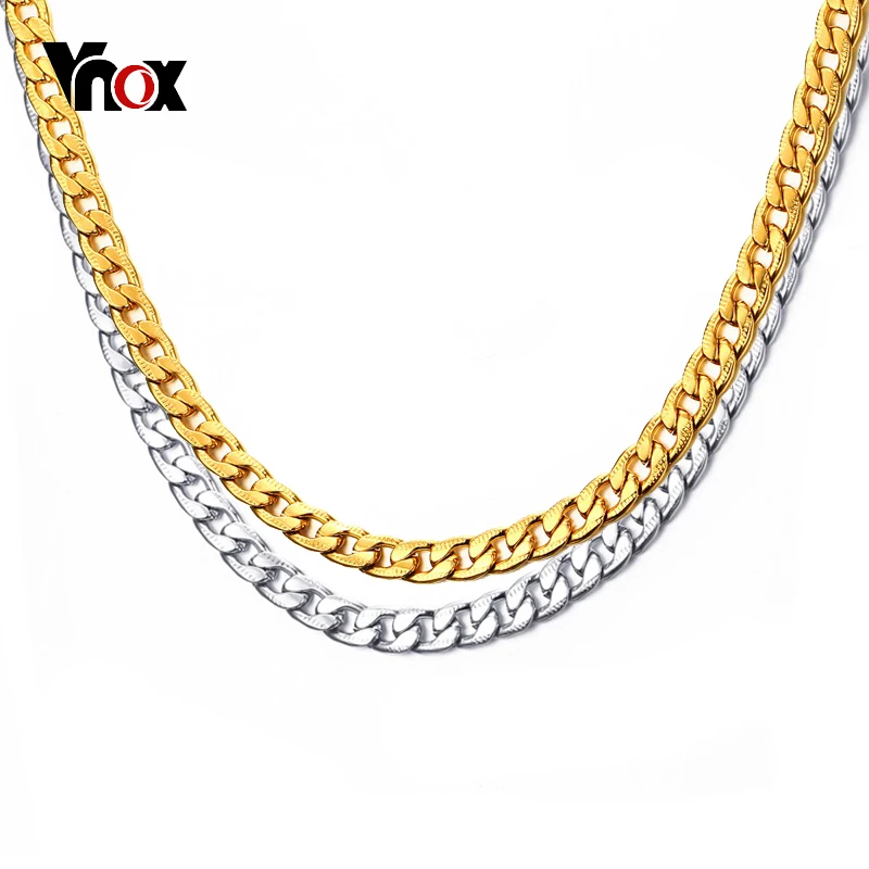 

Vnox 6mm Curb Chain Embossed Texture Link Necklace For Men W/ Spring Closure Gold Color Stainless Steel Male Punk Jewelry