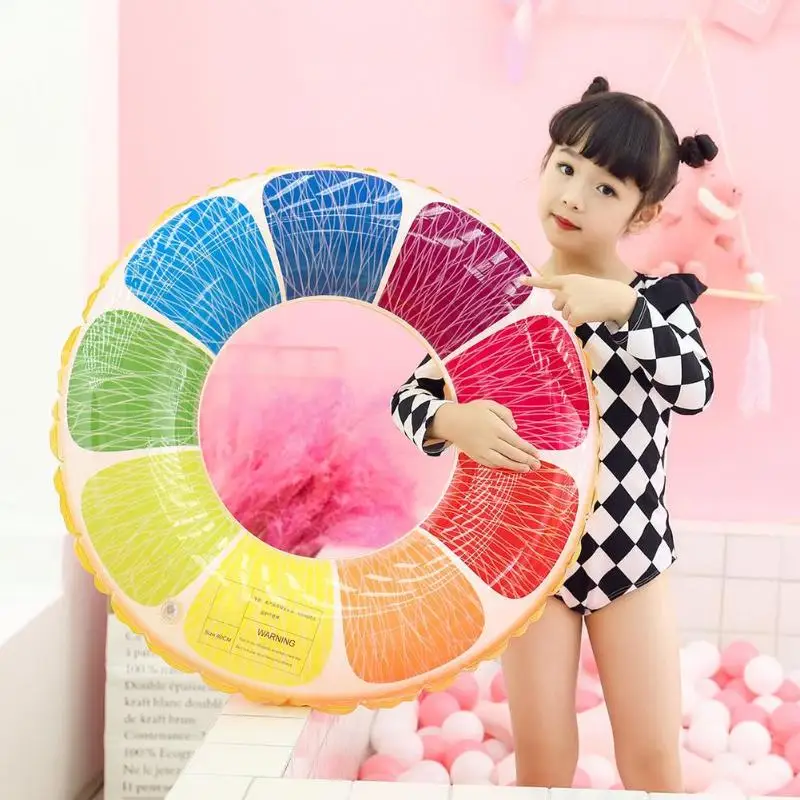 

Rainbow Lemon Inflatable Adult Kid Swimming Ring Fruit Float Circle Fruit Colorful Thicken Pool Float Circle for Adult Kids