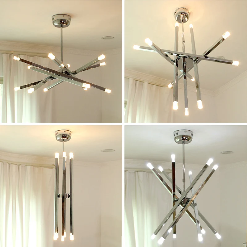 12 Lights Modern Chrome Rod Star Pendant Lamp Ceiling Hanging Fixture Chandelier 