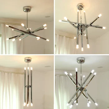 

Cafe modern G4 led pendant lights 12 pcs CE contemporary lamp holder Metal Rod chrome star pendant lamp ceiling Free Shipping