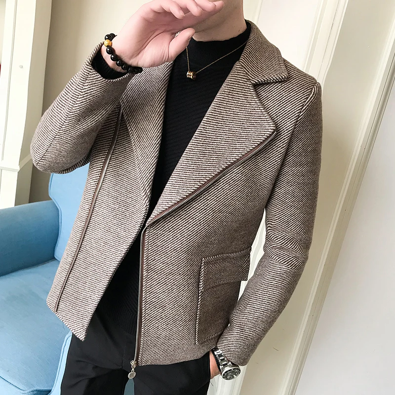 winter new Korean fashion woolen coat windbreaker personality handsome houndstooth season trend men's jacket