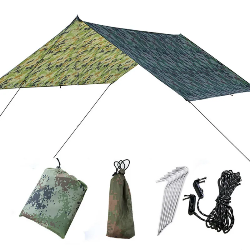 

210T 3x3m Camouflage Sun Shelter Awning Tent Tarp Outdoor Camping Rain Fly Anti UV Beach Tent Shade Camping Sunshade Canopy