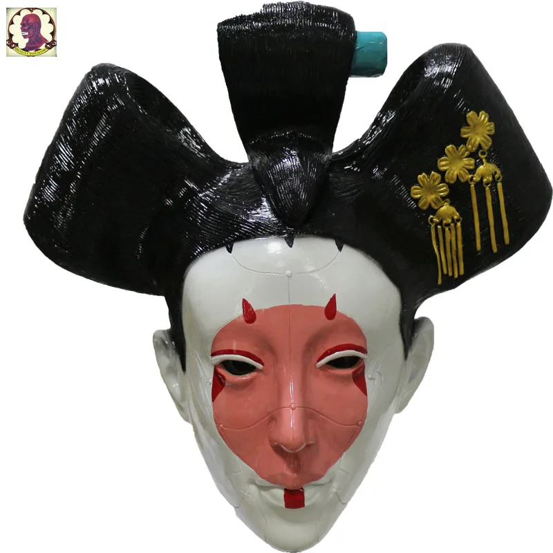 

Realistic Adults Halloween Deluxe Latex Full Head Japanese Geisha Mask for carnival costume