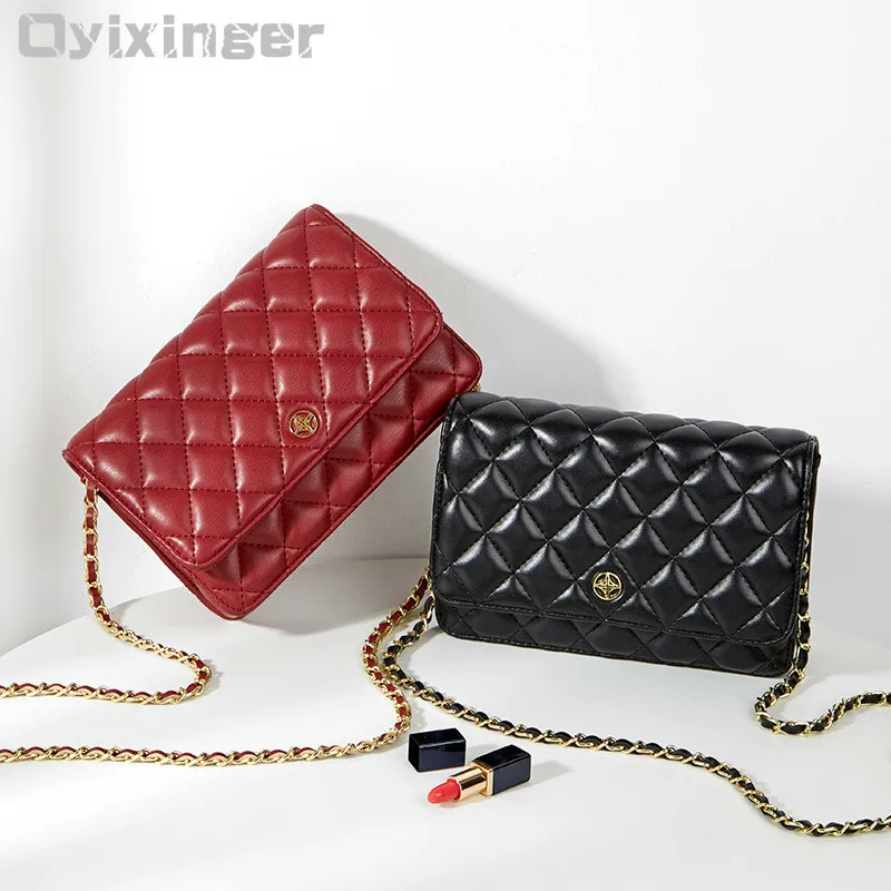 

2019 Metal Chain Messenger Bags For Women Single Shoulder Crossbody Bag Woman Small Real Leather Diamond Lattice Girls Hasp Bag
