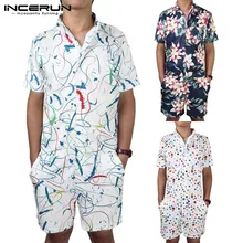 INCERUN Модные мужские комбинезоны с 3D принтом короткий рукав карманы свободный комбинезон Повседневный уличная Мужская Рабочая Одежда S-5XL