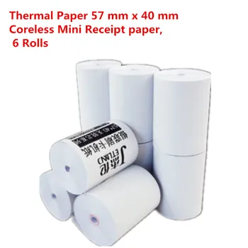 

Free shipping Thermal Paper 57 mm x 40 mm Coreless Mini Receipt paper, 6 Rolls