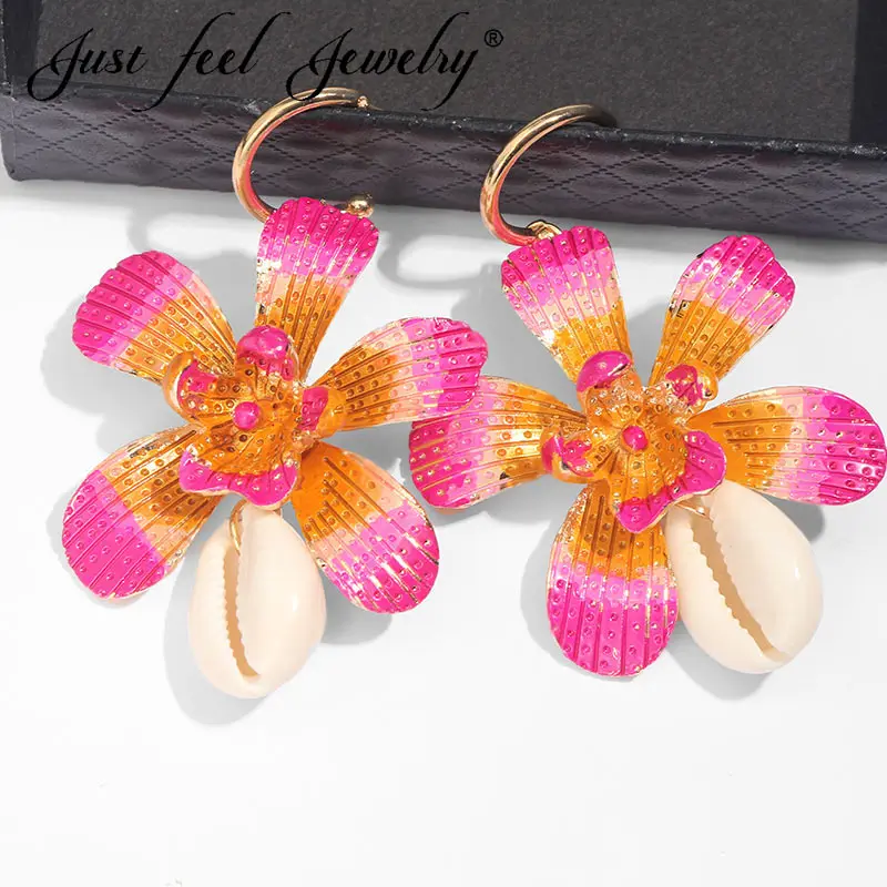 

JUST FEEL 2019 New ZA Flower Drop Statement Earrings for Women Party Ethnic Handmade Large Earrings Bohemian Jewelry Wholesale