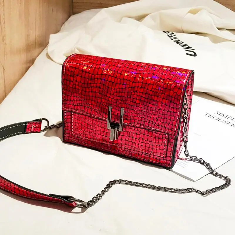 

Women Laser PU Leather Shoulder Bag Crossbody Bags Lady Girls Messenger Handbag Chain Sling Purse Bolsas Feminina