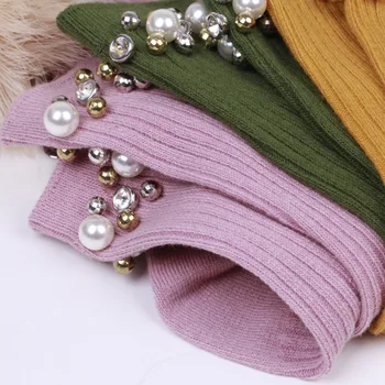 

2019 handmade Rhinestone pearls cotton socks women elegant wholesale price 6colors