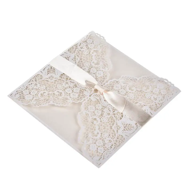  10 Pieces Tri-Fold Laser Cutout Openwork Flower Wedding Invitation Card Set Postcard High-end Busin - 32993956541