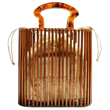 Fashion Women Bags Designer Acrylic Handle Woven Bag Bamboo Bag Stitching Hollow Bag Clutch Bali Beach Holiday Handbag 1