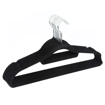 

Pack of 10 Non-Slip Ultra-Thin 360 Degree Swivel Flocked Adult Clothes Hangers with Tie Bar, Notched Shoulders for Garmen