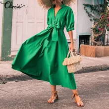 Женское длинное платье-рубашка, лето, сексуальное, v-образный вырез, пуговицы, высокая талия, с поясом, повседневные, элегантные, вечерние, макси платья размера плюс 5XL