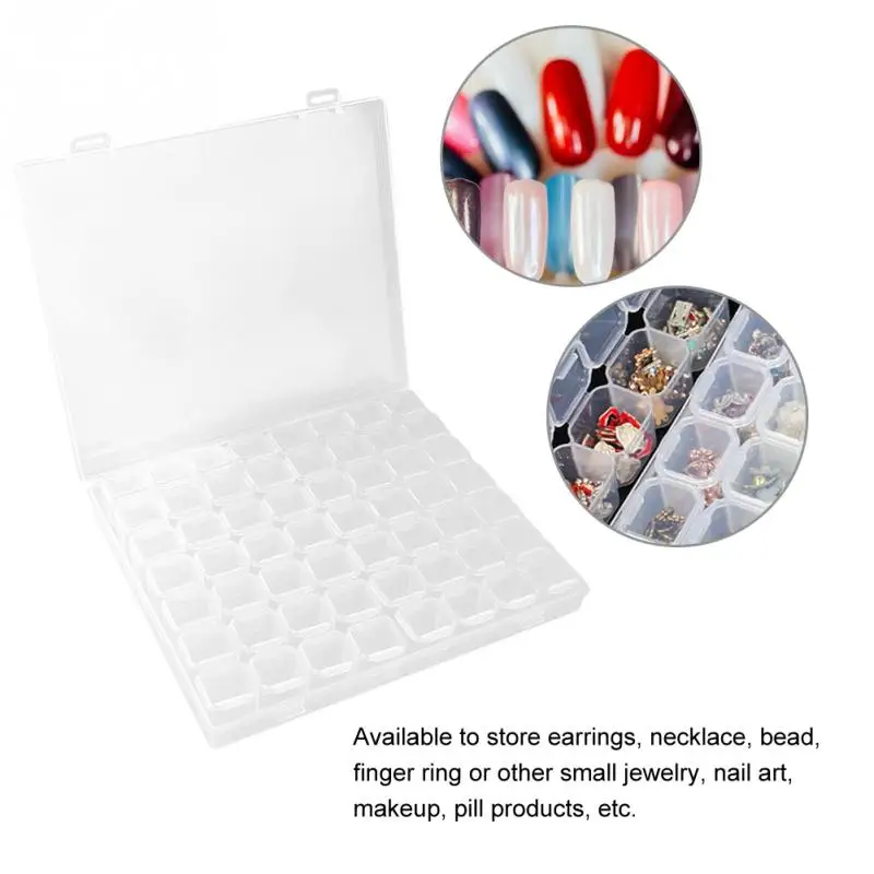 

56 Slots Compartment Nail Art Storage Box Practical Adjustable Plastic Case for Bead Rings Jewelry Display Organizer