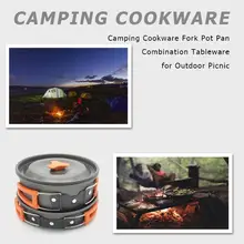 7 шт. походная кухонная посуда, вилка, кастрюля, комбинированная посуда для пикника на открытом воздухе, система приготовления пищи, плита, плита для горелки кемпинга