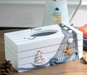 

Tissue Box Creative Home Receive Wooden Paper Towel Box Of The Mediterranean Sea Home Decoration Style