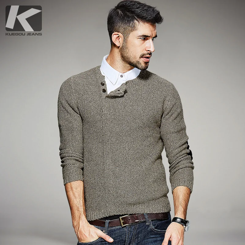 KUEGOU New Spring Mens Sweaters 100% Cotton Patchwork Knitted Brand ...