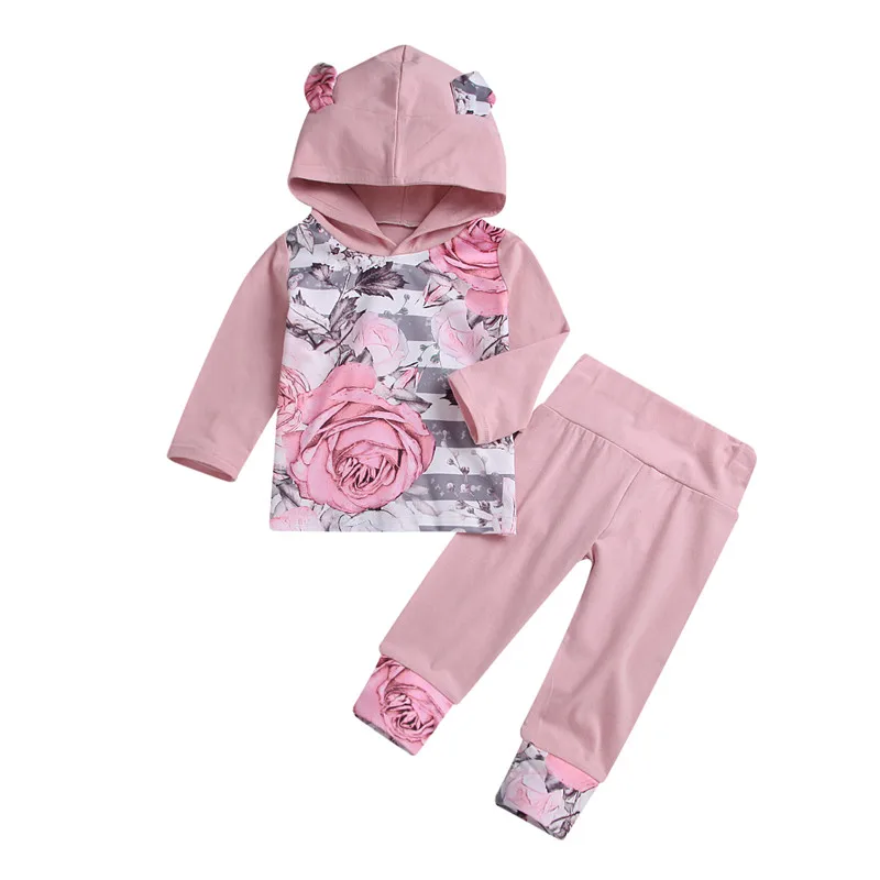  2018 Kids Cute Kids Baby Clothes Outfits Floral Tops Hoodie+pants newborn infant 2pcs suit baby boy