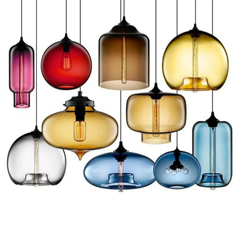 

LED Edison Bulb Colorful Glass Pendant Lights Bedroom Restaurant Nordic Simple Droplight Modern Vintage Pendant Lamp Kitchen Fix