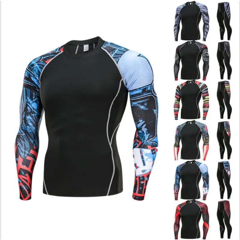 

mens sports suits Cycling tracksuit leggings crossfit T-shirt compression MMA rash gard kit Gym jogging thermal underwear S-4XL