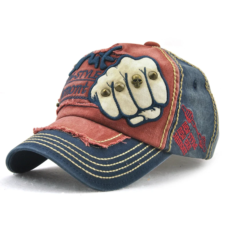 

2019 Cotton caps Unique rivet decorated baseball cap Hip Hop Fitted Cap Fashion fist letter embroidery unisex hat Dropship M9910