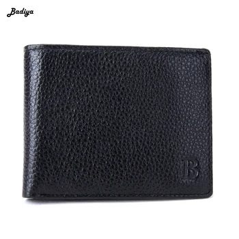 

Brief Casual Mens Wallets Genuine Leather Card HolderPurse Soft Slim Bifold Short Lichee Pattern With Coin Zipper Pouch