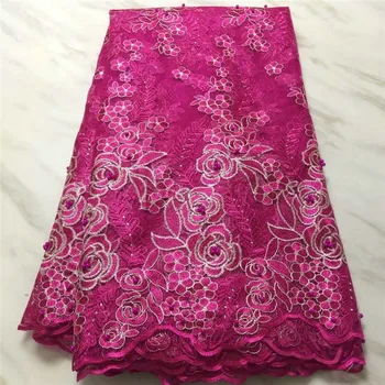 

Embroidered Roses and small flowers with stones and same color beads Tulle Lace fabric PF164 Free shipping African Lace Fabric